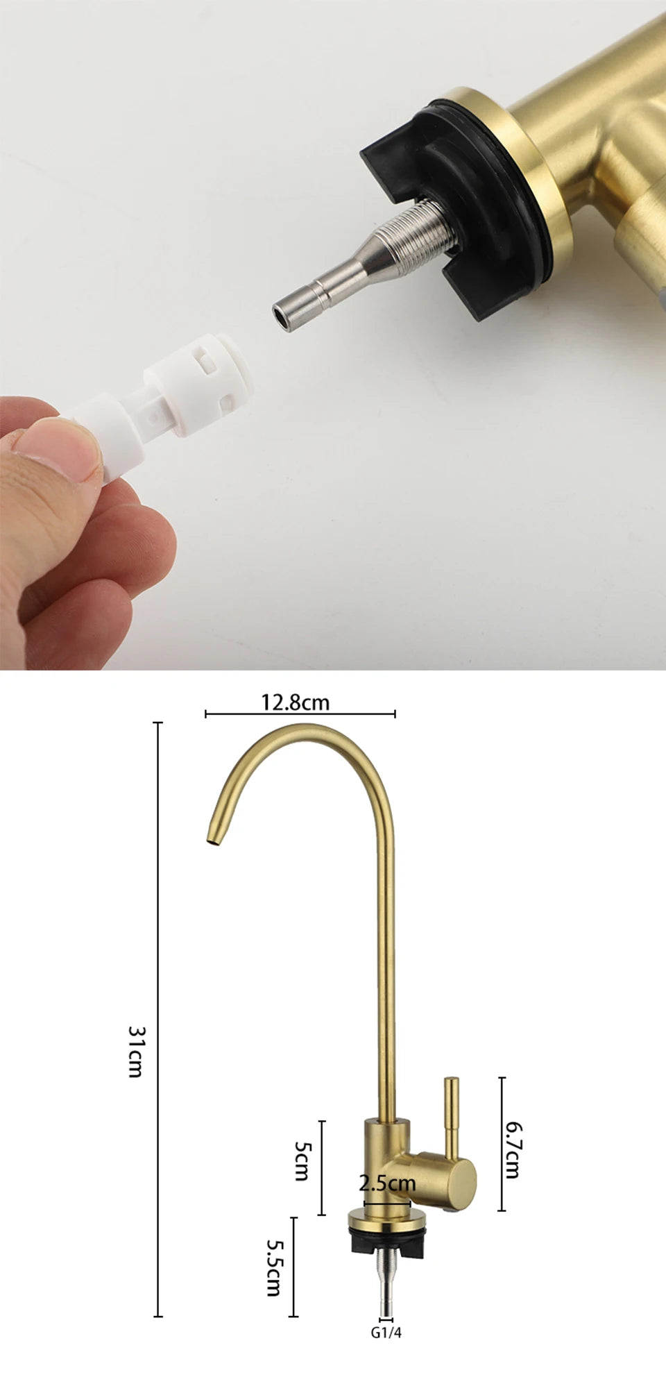 ULA 1/4"Kitchen Filtered Faucet Stainless Steel Direct Purifier Direct Drinking Tap Single Cold Water Sink Faucet Black/Brushed