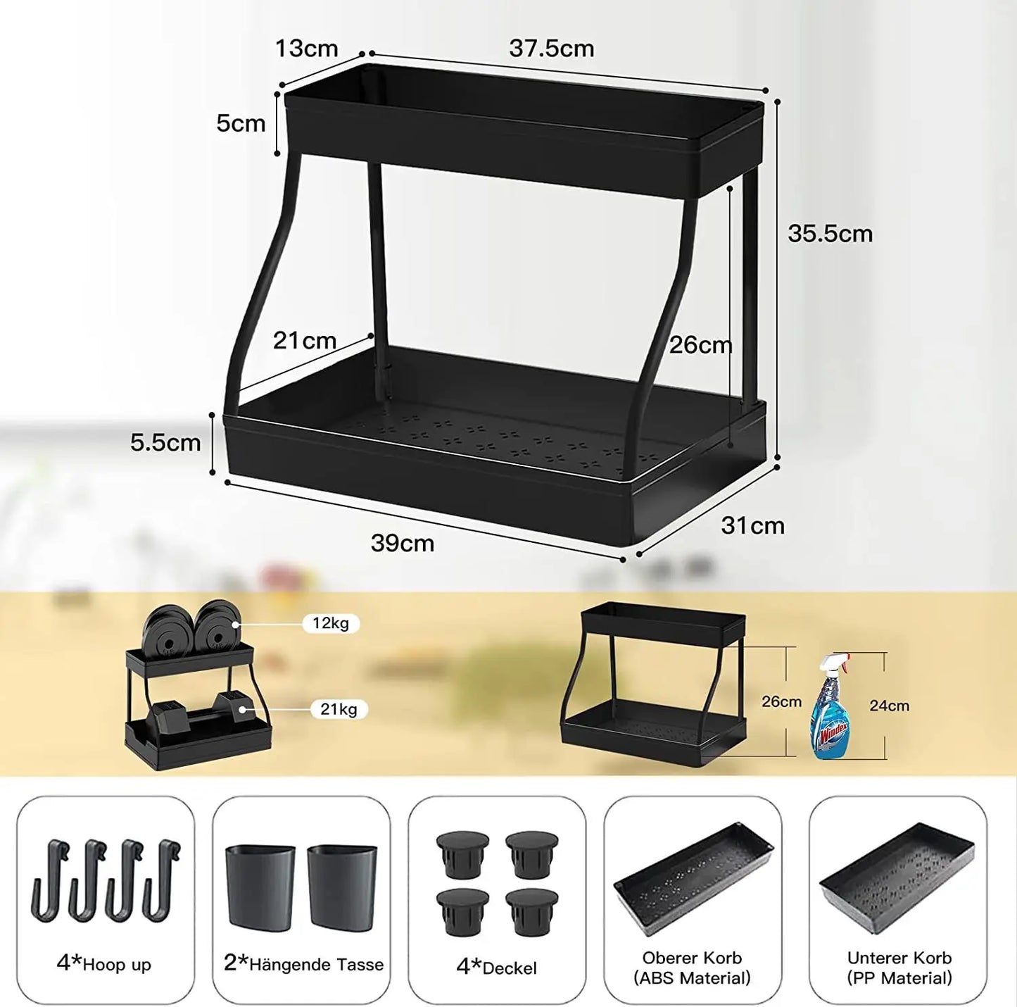 Under Sink Organizer 2 Tier Slide Out Sink Rack Multi-purpose Storage Shelves Cabinet Under Sink Storage Kitchen Organizer
