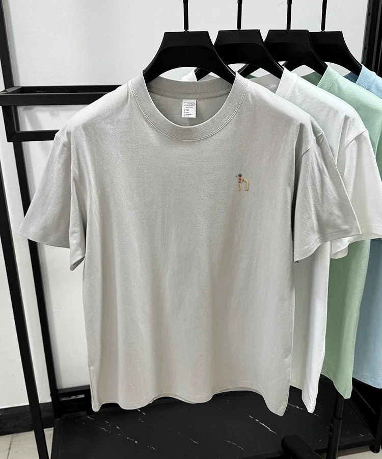 100% pure cotton new high-end brand men's round neck short sleeved T-shirt summer fashion dog embroidery Korean loose design top
