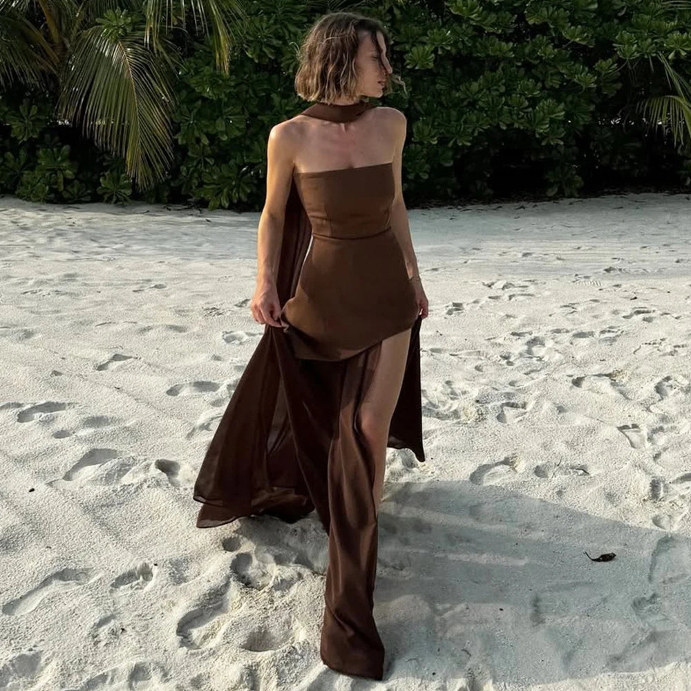 Tuularose Fashion Ribbon Long Dress Women's 2025 Summer White Backless Sleeveless Vacation Dress Elegant Slit Slim Long Dresses