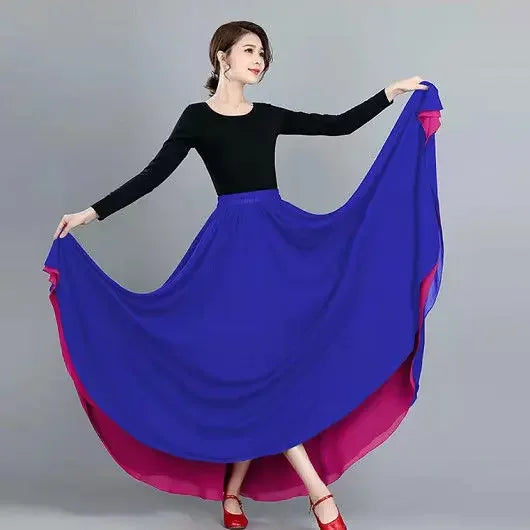 High-Waisted Chiffon Dance Skirt Two-Sided Double Layer Large Wide Skirt 540 Degrees Skirt 8 Meters Long Dress Xinjiang Dance