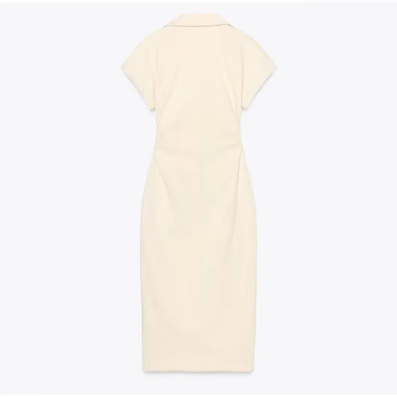 Sexy V-neck Denim Dresses 2025 Women's Spring Fashion Slim Long Dress Chic Short Sleeves Single Button High Street Lady New Robe