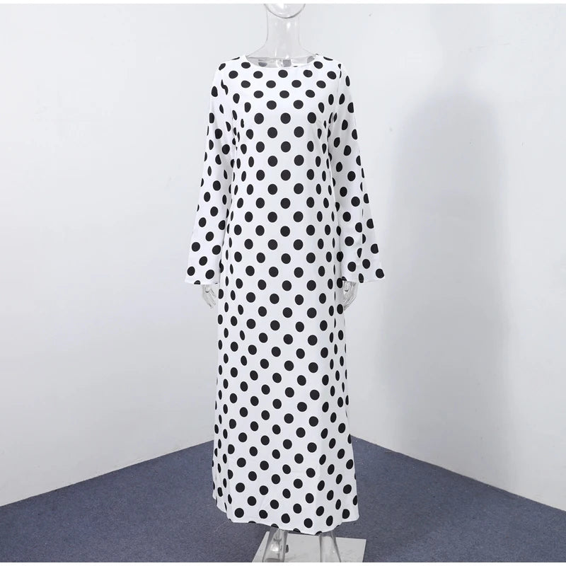 Sexy Polka Dot Women's Long Dress Square Collar Waist Cinching Belt Flare Sleeve Maxi Dressess Lady 2025 Summer Evening Vestidos