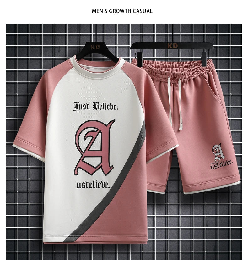 Summer Men Sets Streetwear plaid Short Sleeve T-Shirts +Shorts Breathable Chinese Style Man Sportswear 2 Pieces Suits