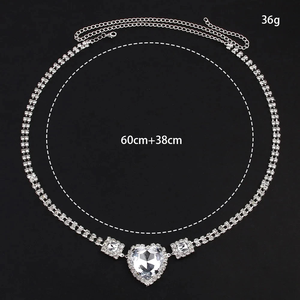 Festival Love Heart Waist Chain Jewelry Y2k Belt for Women Rhinestone Belly Sexy Bikini 2024 Swimsuit Hot Costume Club Party