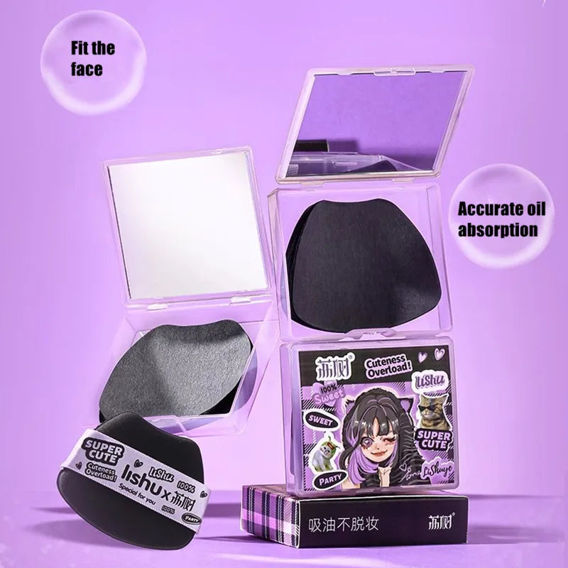 LISHU Bamboo Blotting Papers With Makeup Puff Mirror Refreshing Portables Oil Control Tool Kits Facial Oil Absorbing Sheets Care