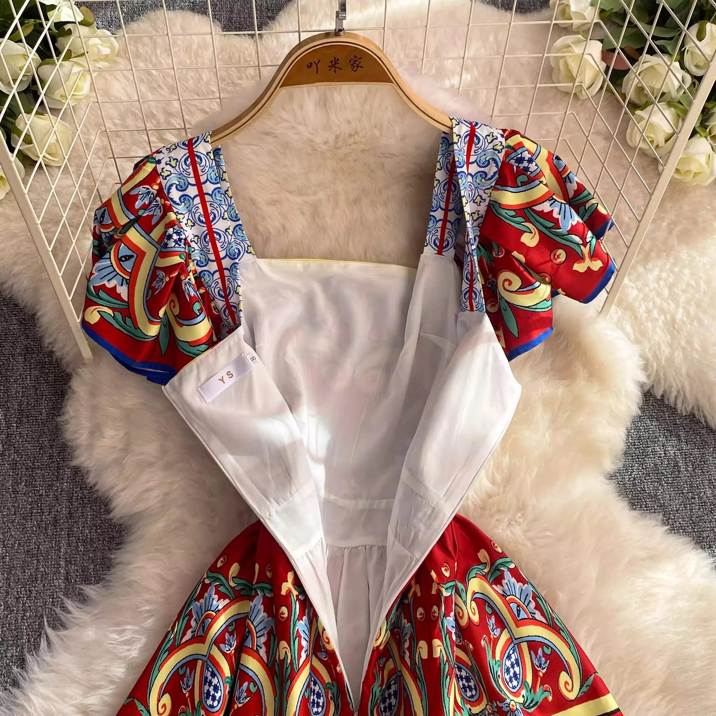 2024 New Summer Women Sexy Slash Neck Short Sleeve Slim Long Dress Fashion Vintage Print Ruffles Floral Maxi Pleated Vestidos