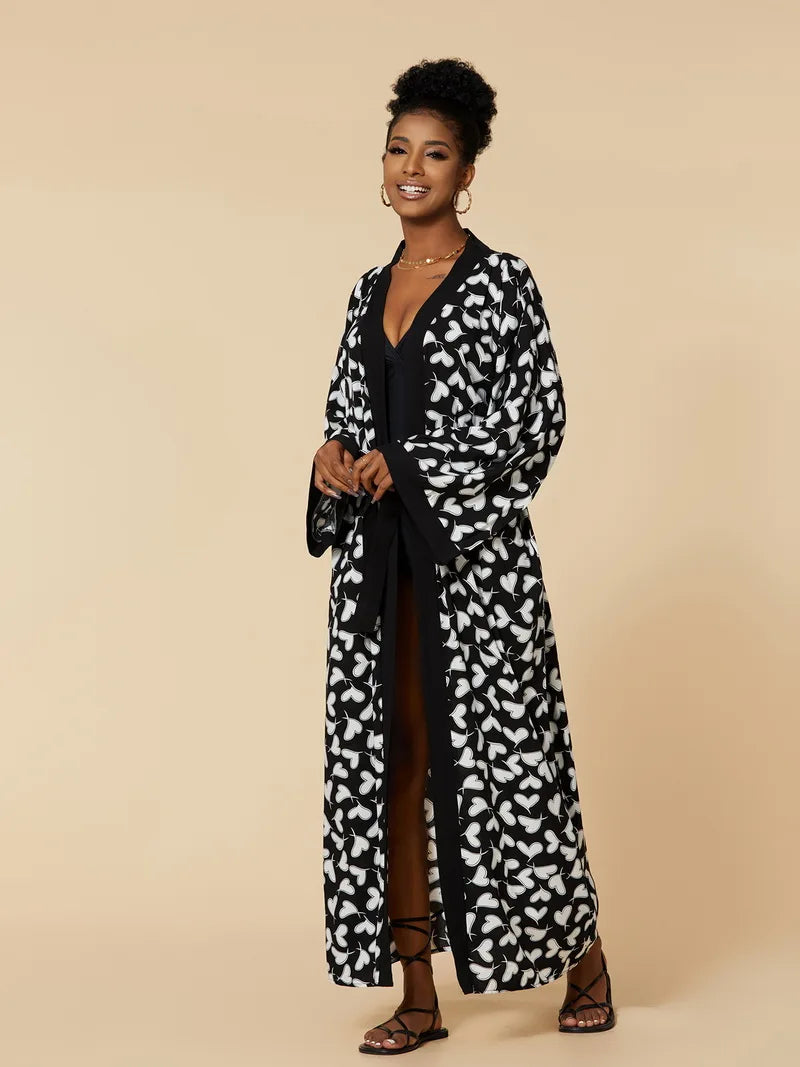 Para Praia Kimono Beach Robe Swimsuit Cover Ups Beachwear Long Flared Sleeve Dress Sarong Women Loose Cardigan Bikini Covers