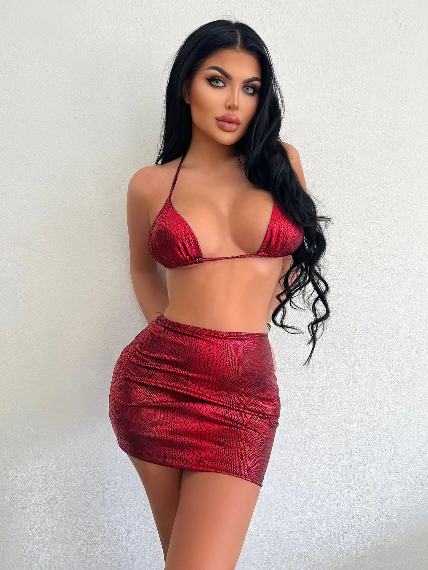 European and American swimsuits bikini women shiny sexy neck halter swimsuit