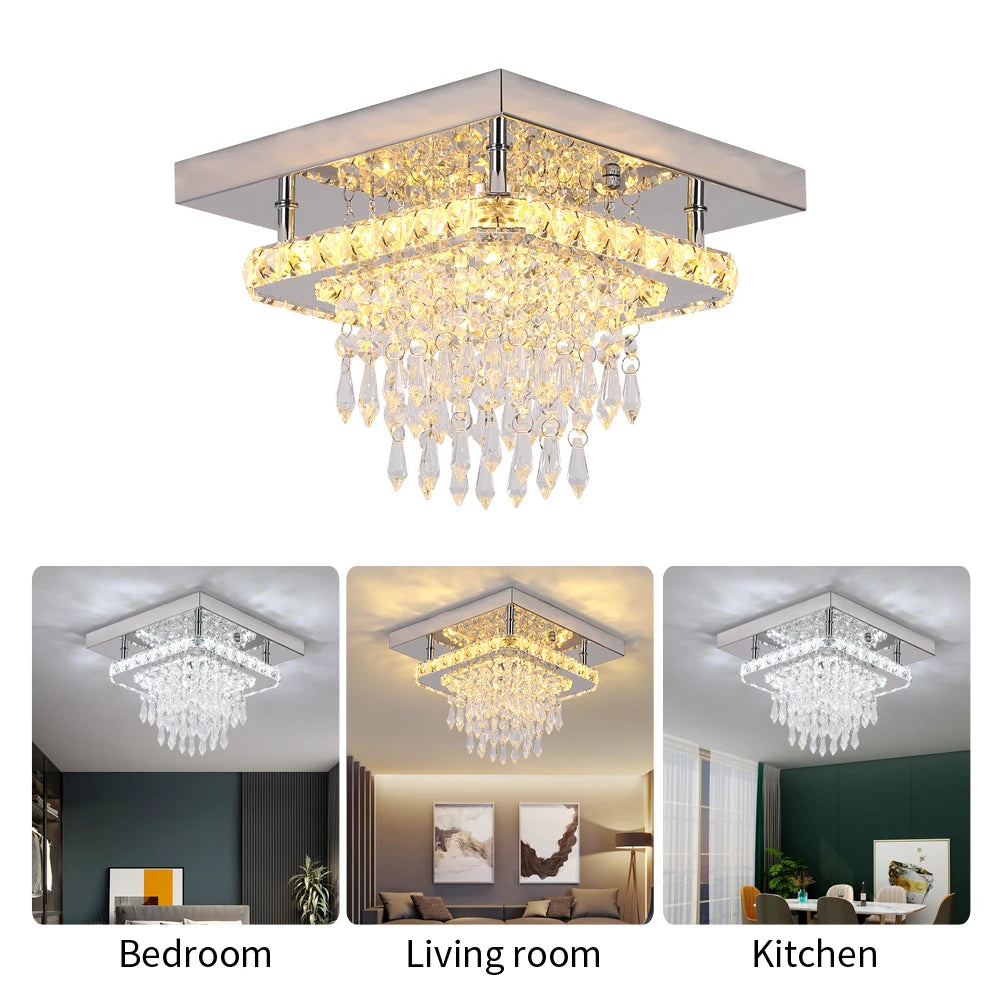 Modern K9 Crystal Chandelier Led For Dining Room Stainless Steel Ceiling Lamp Light Fixture Kitchen Lustres Luminaire Pendant