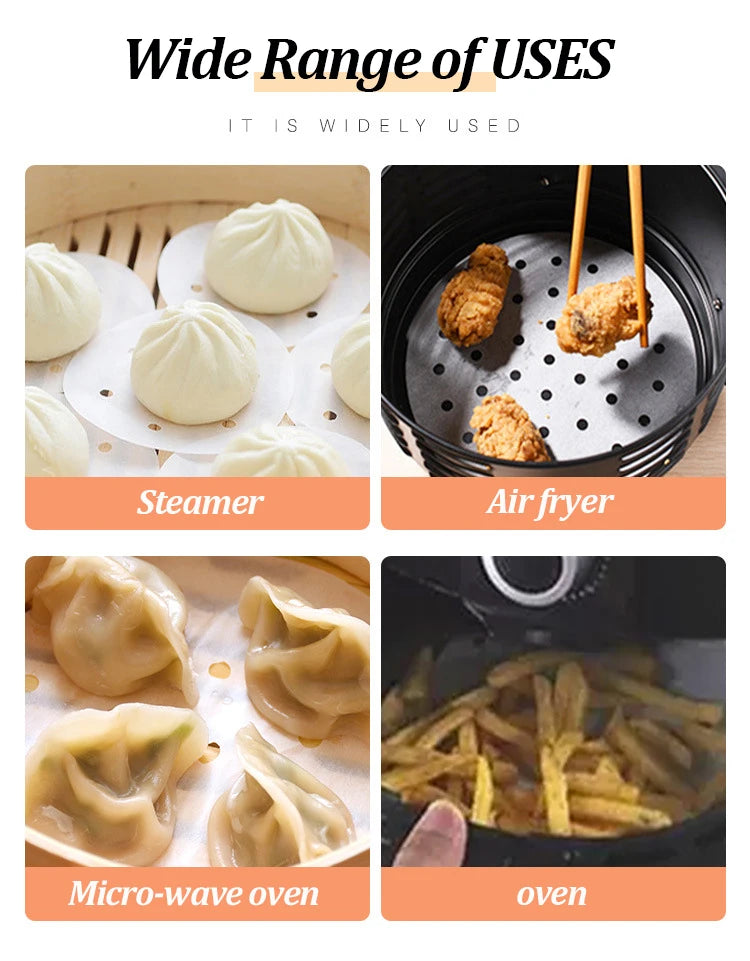 Air Fryer Paper Disposable Steamer Liners Kitchen Bakeware Papers Baking Non-Stick Steaming Mat Oil-absorbing Paper for Fryer