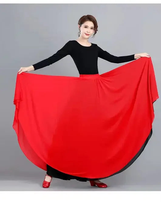 High-Waisted Chiffon Dance Skirt Two-Sided Double Layer Large Wide Skirt 540 Degrees Skirt 8 Meters Long Dress Xinjiang Dance