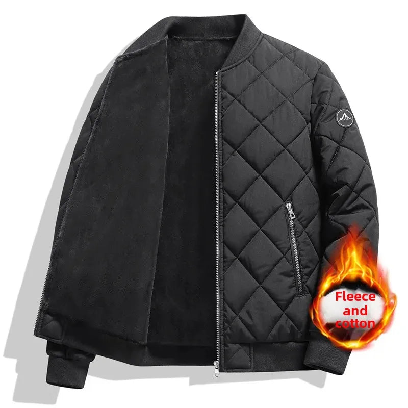 Men's Casual Cotton Coat Fleece-lined Warm Padded Jacket Nylon Material Loose Fit For Middle-aged Elderly