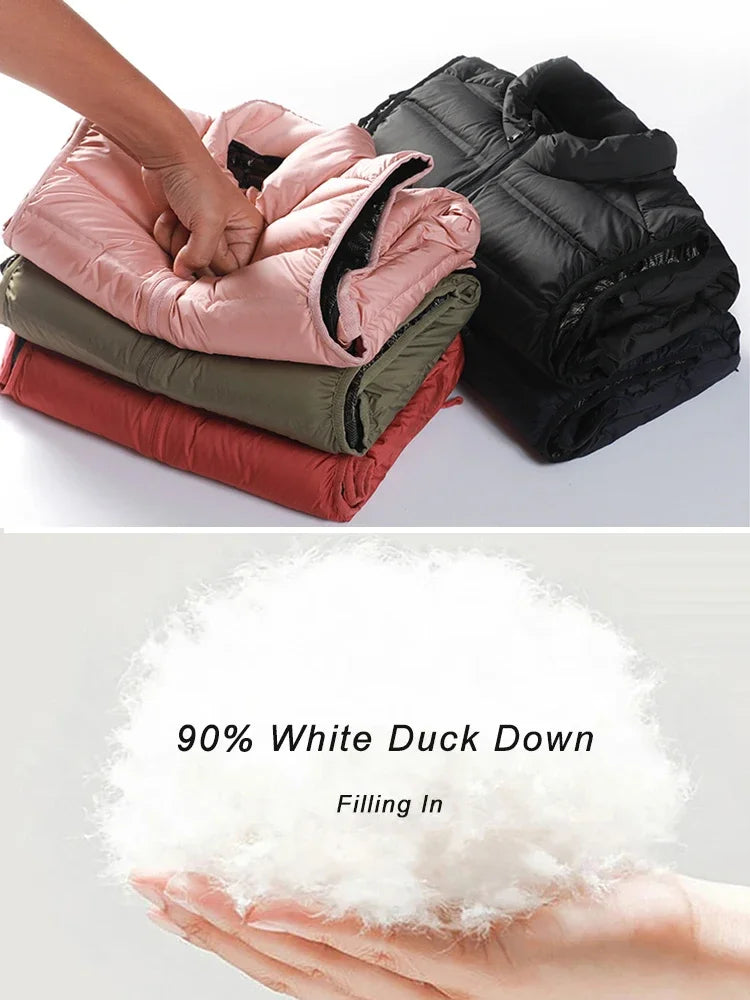 90%White Duck Down Winter Couple Vest Sleeveless Puffer Jacket Graphene Liner Stand Collar Warm Down Gilet Coats Big Size 8XL