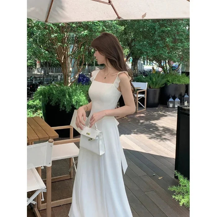 French Tea Break White Strapless Waist-Cinching Summer Hot Sale Of The Season New Small Size A- Line Long Dress Women's Fashion
