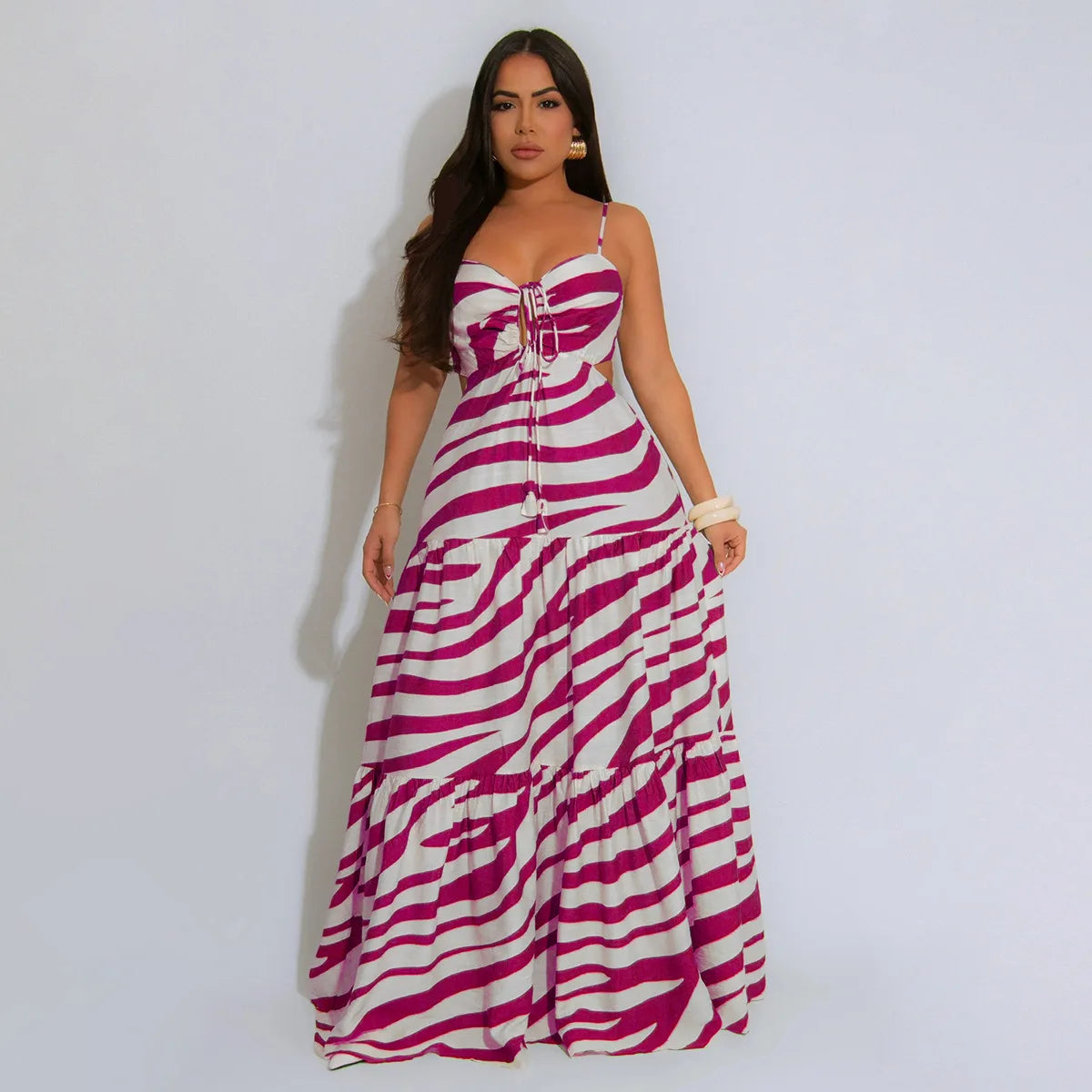 CM.YAYA Printed Women Strap Sleeveless Backless Long Dress 2025 Birthday Beach Evening Sexy Night Party Maxi Dresses Vestidos