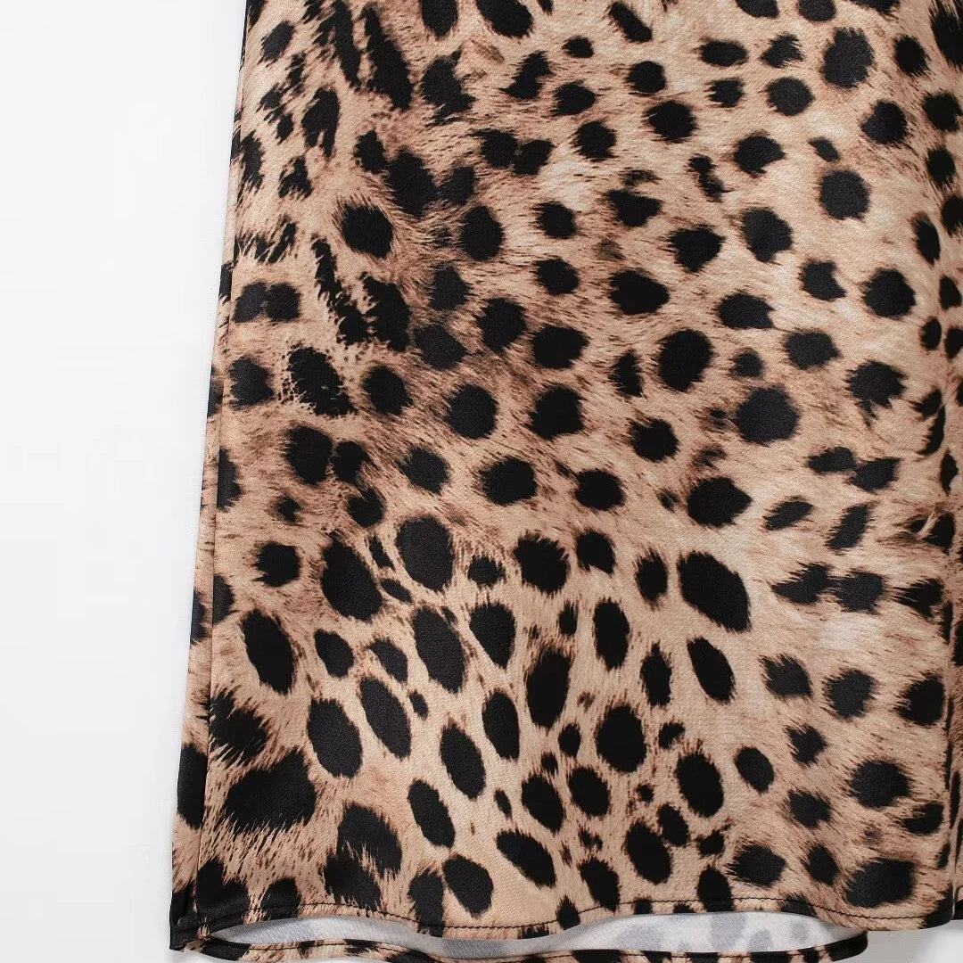 TRAF Women Fashion Summer New Underwear Backless Satin Texture Leopard Print Long Dress Chic Female French Elegance Evening