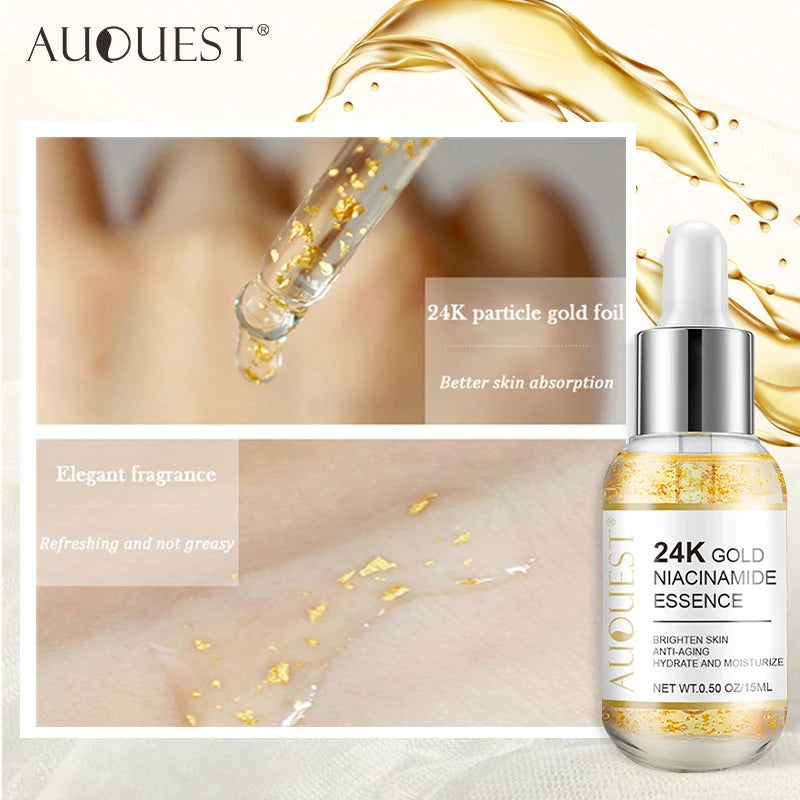 24k Gold Wrinkle Face Serum Pore Care Hyaluronic Acid Moisturizing Plumping Essence Aging Facial Serum Skin Care AuQuest