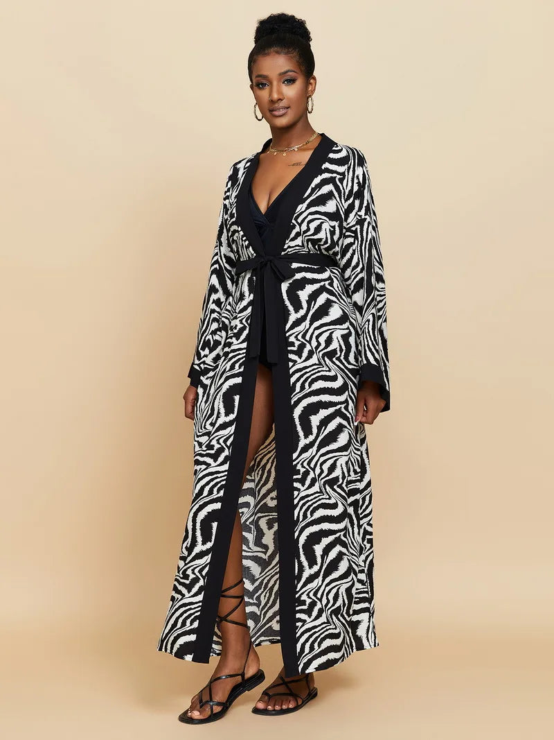 Para Praia Kimono Beach Robe Swimsuit Cover Ups Beachwear Long Flared Sleeve Dress Sarong Women Loose Cardigan Bikini Covers