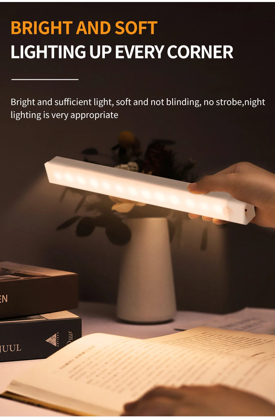 Motion Sensor Cabinet Light USB Rechargeable Lamp Night Light Closet Wardrobe Led Lights Wall Lamps Stair Bedroom Kitchen Lights
