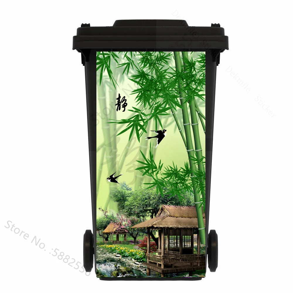 Custom Size Self-adhesive PVC Trash Can Sticker Waterproof Wallpaper Garbage Bin Renovation Cover Decal Mural For Kitchen Decor