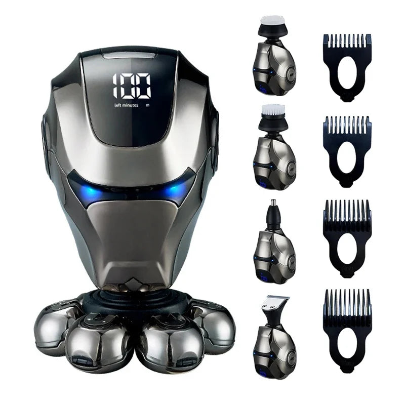 5-IN-1 Men Electric Shaver Rechargeable Bald Head 7D Floating Blade Head Beard Nose Ear Hair Trimmer Razor Clipper Facial Brush