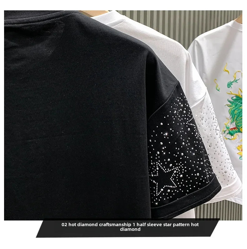 Fashionabletrendy European Style Luxury Men's Short Sleeve T-shirt Star Embroidery Network Red Hot Sell Niche Half Sleeve Tee