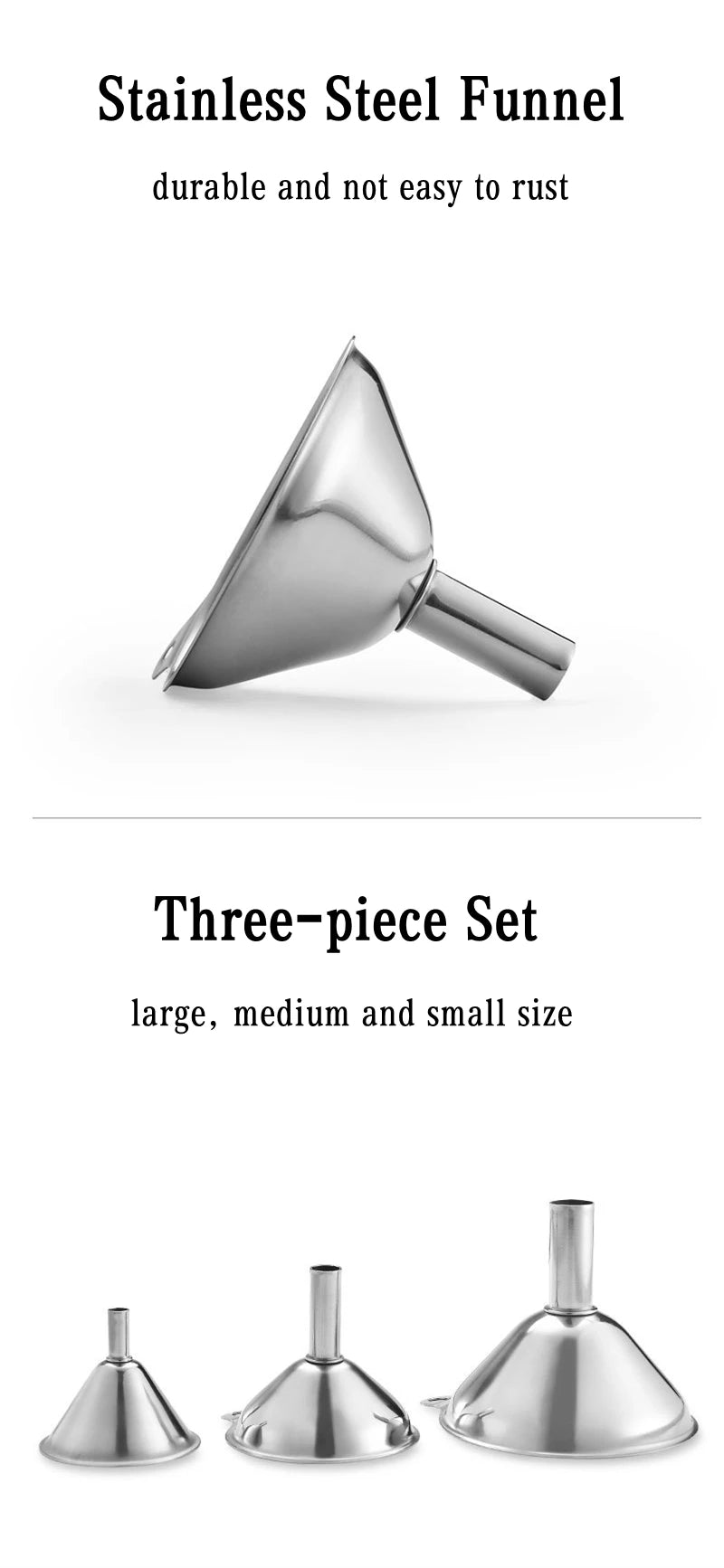 Stainless Steel Funnel Three-piece Set Mini Funnel Oil Spill Wine Spill Tool Liquid Dispenser Kitchen Funnel Set Entonnoir