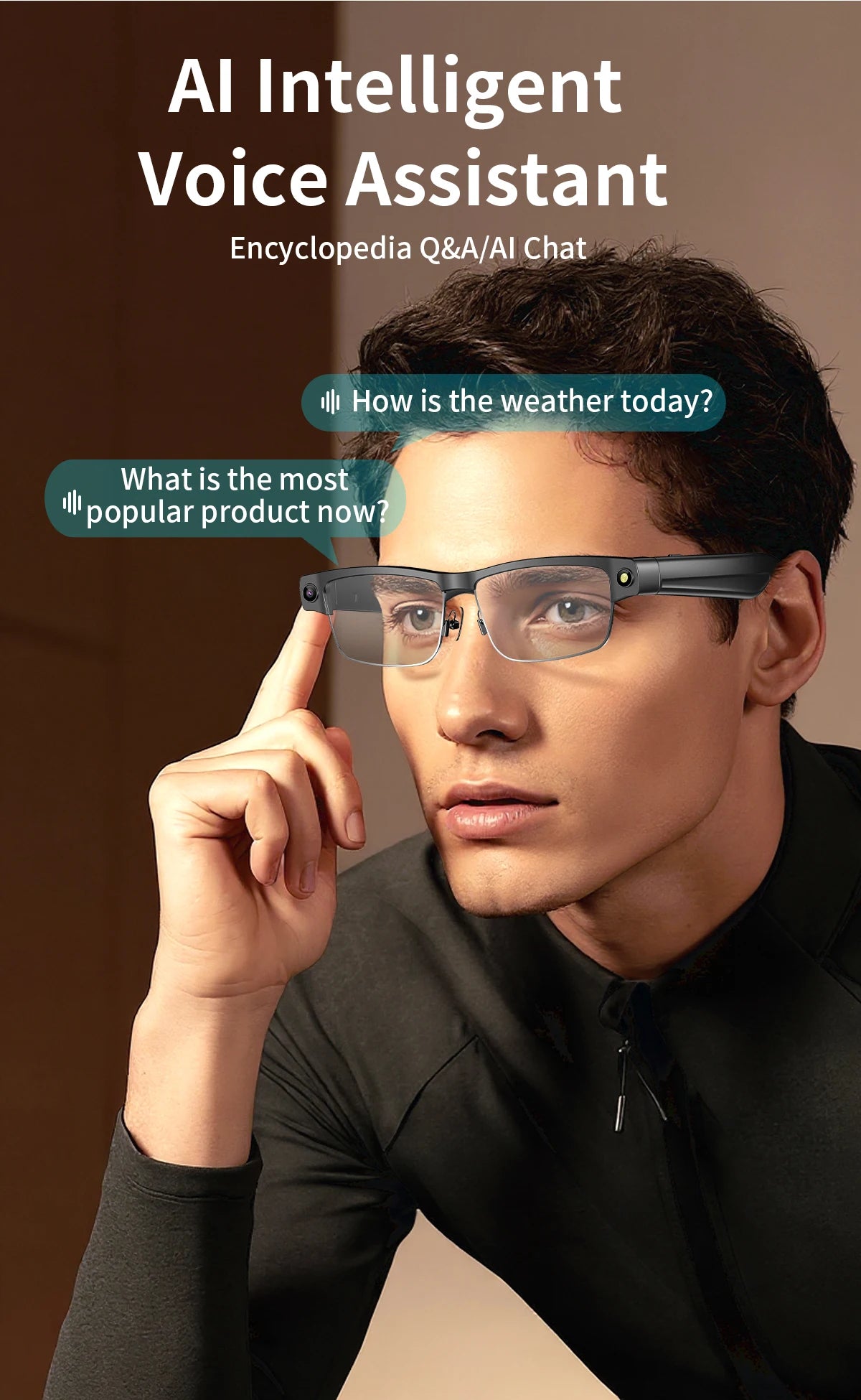 Smart AI Glasses With 8MP HD Camera Chat GPT Touch Sport Sunglasses Bluetooth Call Video Music Player Object Recognition