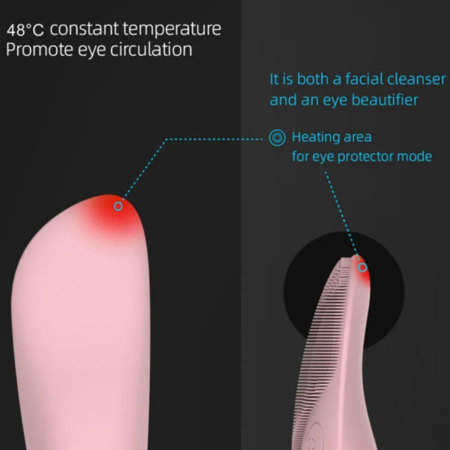 Facial Cleansing Brush with Hot Compress Eye Massager Waterproof Deep Pore Cleaning Ultrasonic Silicone 3 in 1