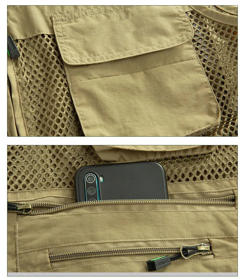 Summer Thin Mesh Vest Outdoor Sportsfor Jackets Bigsize Bomber Sleeveless Vest Casual Tactical Work Wear Camping Fishing Vests