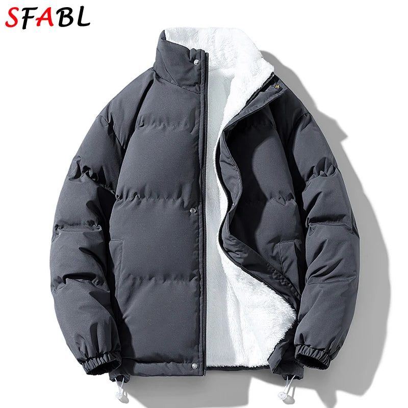 New Hooded Fleece Lining Men's Winter Jacket Coat Parka With Zipper Pockets Korean Winter Jackets for Men's Winter Coats Black