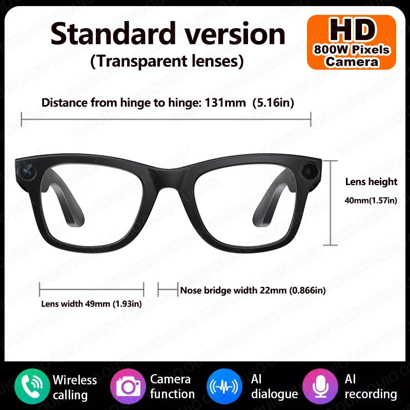 New Al Smart Glasses 800W HD Camera Anti Shake 1080P High-Definition Video Recording Touch Al Voice Wireless Call Smart Glasses