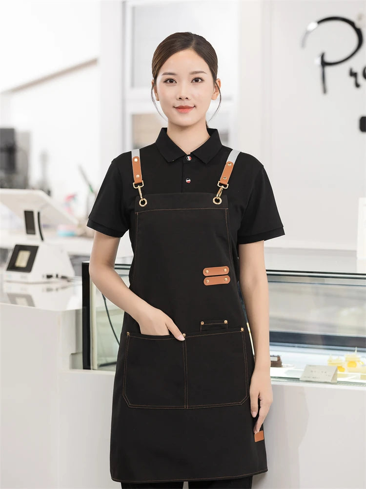 Men's Women's Kitchen Apron Custom Logo Catering Server Work Aprons Nails Hairdressing Mandil Restaurant Cafes Bar Waiter Bibs