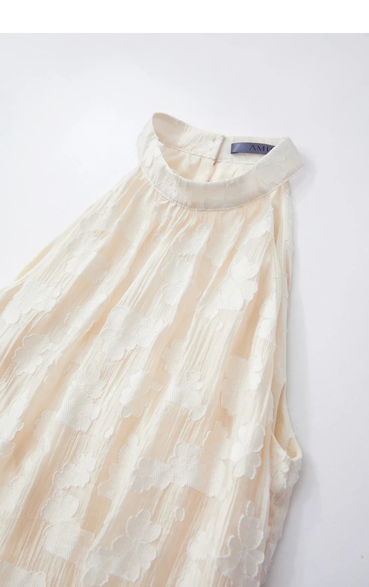 Amii Minimalism 2024 Summer New Loose Long Dress Sleeveless Large A-line Chiffon Jacquard Elegant Dresses for Women 12452064