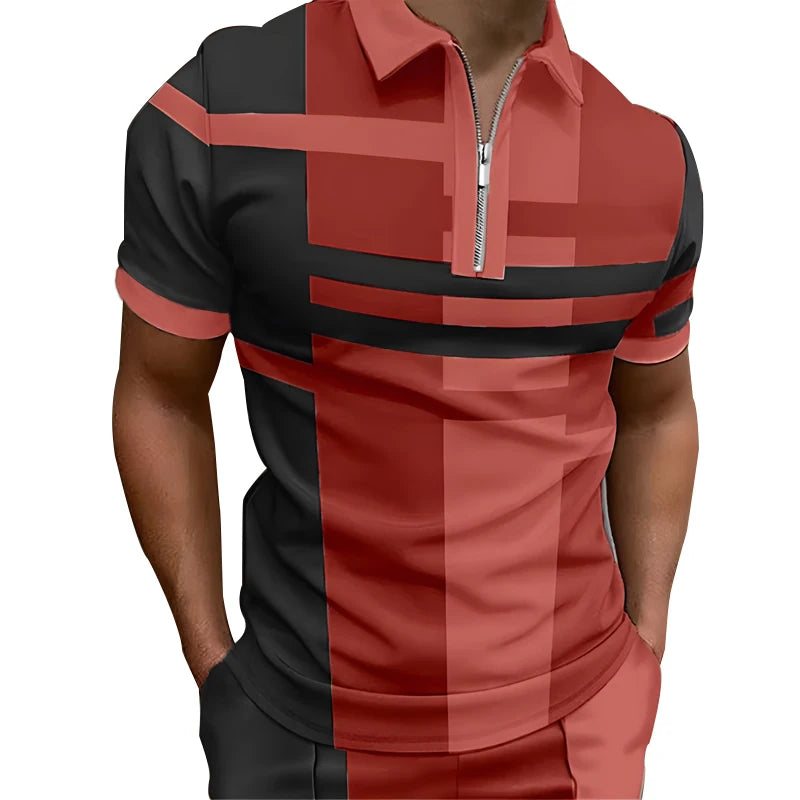 Spring Summer Men Casual Short Sleeve Business Polo Shirt Men Clothes Zipper Polo Shirt Men Spell Color Golf Polo Shirts