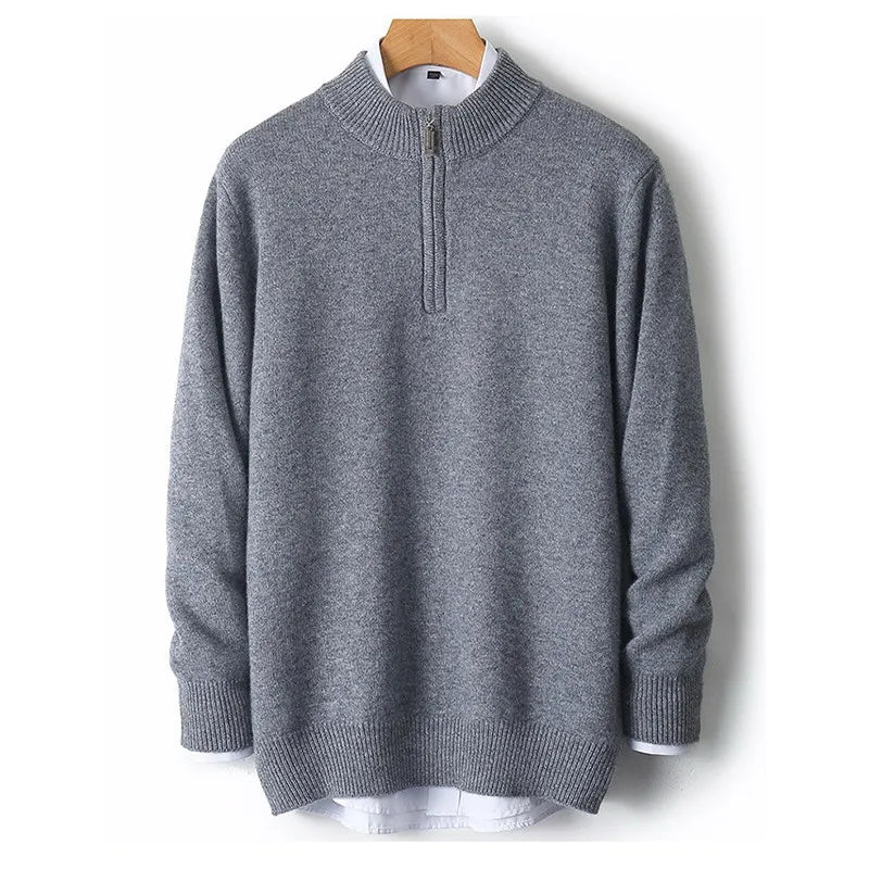 100% Soft Cashmere Men's Clothing Sweater Half-High Zipper Pullover Autumn Winter Warm Basic Knitted Jumper Pull Homme