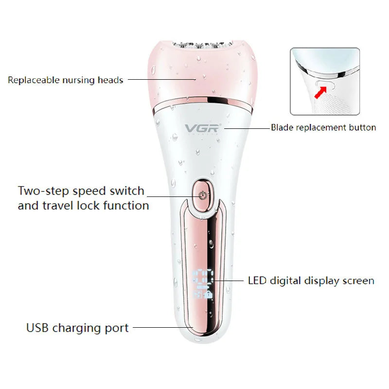 Original VGR Electric Women Epilator Female Shaver Leg Body Hair Removal Lip Chin Depilatory Lady Bikini Trimmer Facial Hair Re
