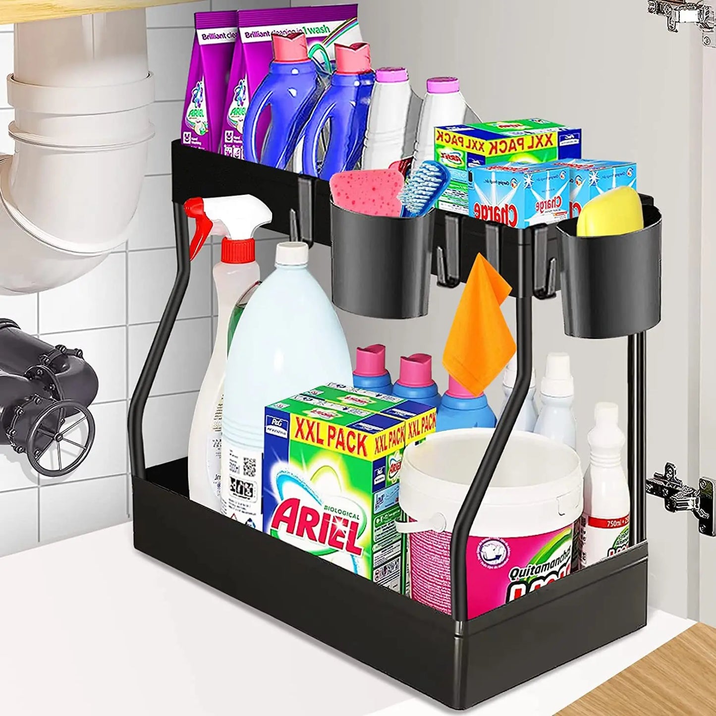 Under Sink Organizer 2 Tier Slide Out Sink Rack Multi-purpose Storage Shelves Cabinet Under Sink Storage Kitchen Organizer
