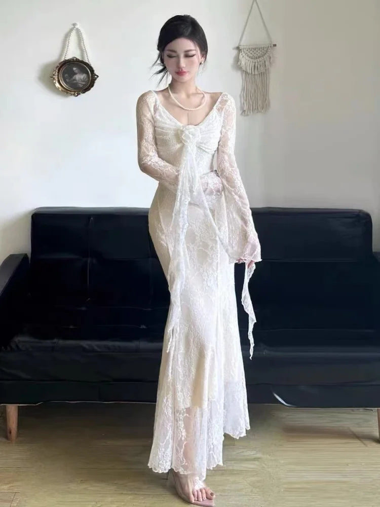 Sexy Lace Womens Dresses Summer Spring Fashion Elegant Evening Party Long Dress Birthday Prom Vestidos Female Clothing