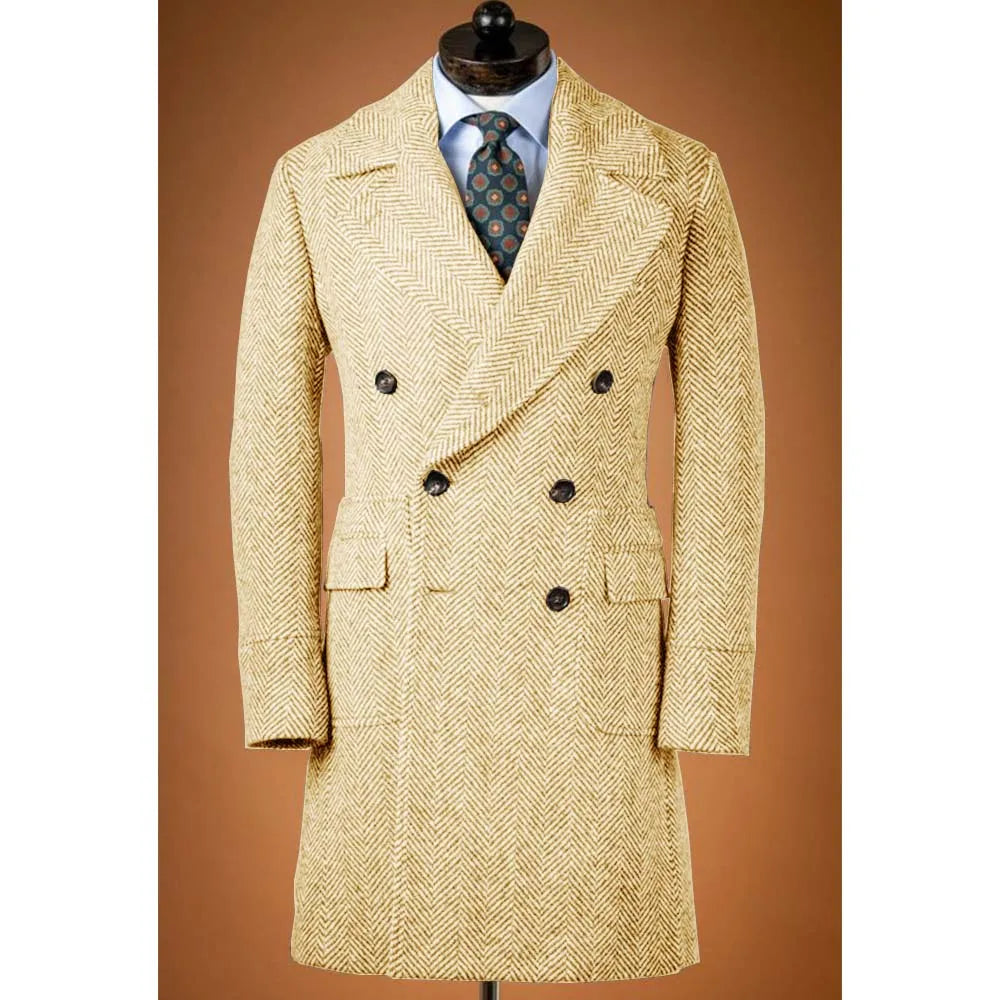 Jackets Man Men's Large Herringbone Woolen Coat Men's Autumn Clothes Comfortable and Commuting Wear Double-breasted Fashionable