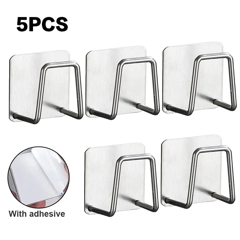 5/1pcs Stainless Steel Sink Sponges Holder Self Adhesive Drain Drying Rack Shelf Household Wall Hooks Kitchen Storage Organizer