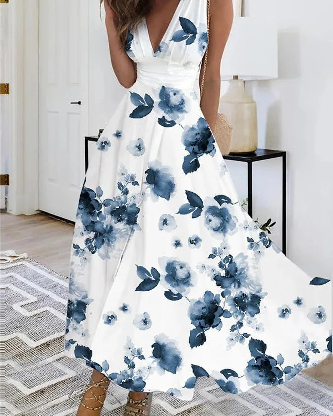 Women Dress Summer 2024 New Green Sleeveless Boho A-LINE Backless Shirring Long Dress Trendy Elegant Maxi Dress for Women Beach