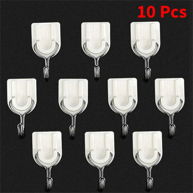 10Pcs/Set Wall Hook Key Holder Shelf White Small Plastic Hanging Strong Self-Adhesive 4-Shaped Home Bathroom Kitchen Accessories