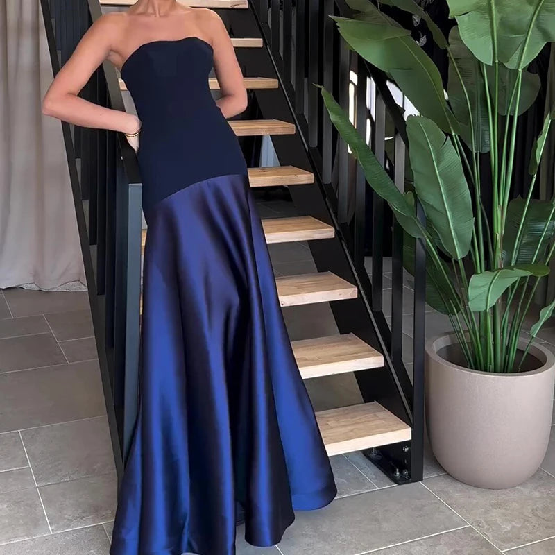 Women Sexy Off Shoulder Bustier Bodycon Dress Summer Casual Sleeveelss Solid Long Dress 2024 Elegant Patchwork Waist Party Dress
