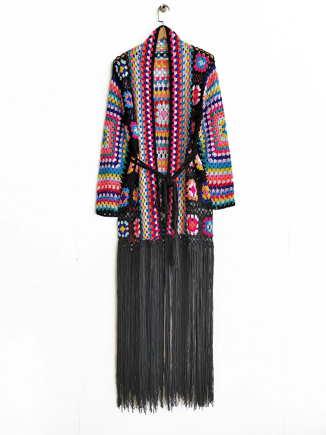 Crochet Knitted Women Cardigan Cover Ups Tassel Plaid Long Coat Bohemian 2023 Summer Beach Bikini Covers Sexy Hook Vestidos