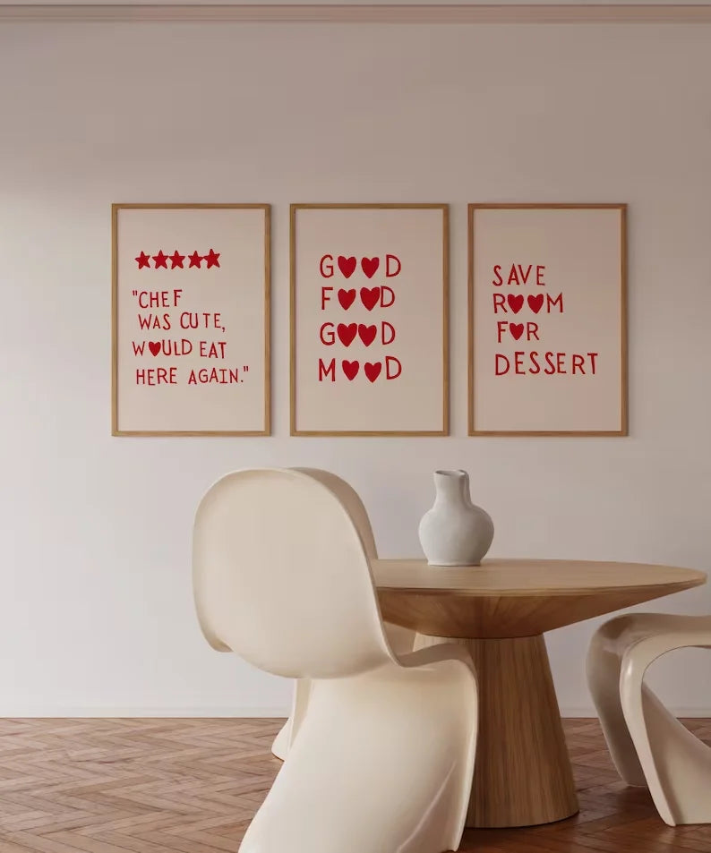 Aesthetic Kitchen Alphabet Wall Art Red Love Phrase Cute Cooking Poster New Wave Simple Canvas Painting Home Kitchen Decoration