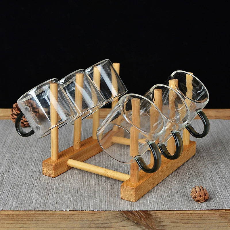 Bamboo Cups Drainer Wooden Dish Draining Rack Plates Holder Kitchen Storage Cabinet Organizer for Dish Cutting Board Pot Lid