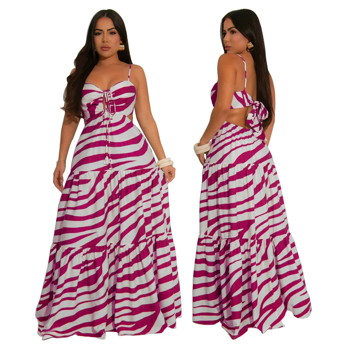 CM.YAYA Printed Women Strap Sleeveless Backless Long Dress 2025 Birthday Beach Evening Sexy Night Party Maxi Dresses Vestidos
