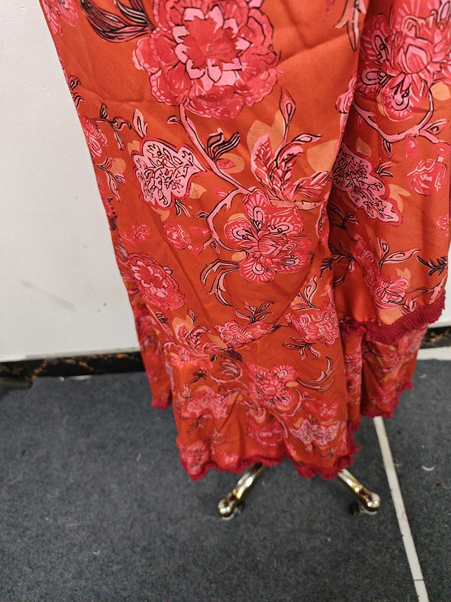 TWOTWINSTYLE Hit Color Elegant Patchwork Lace Up Long Dress For Women V Neck Lantern Sleeve High Waist Temperament Dresses New
